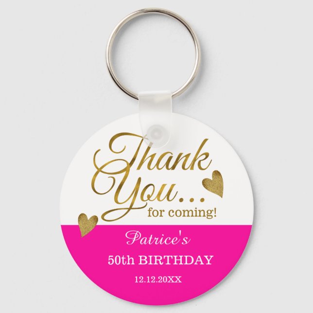 Elegant Pink And Gold 50th Birthday Party Favours  Key Ring (Front)