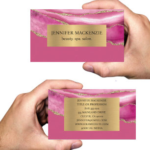 Elegant Pink and Gold Agate Luxury Business Card