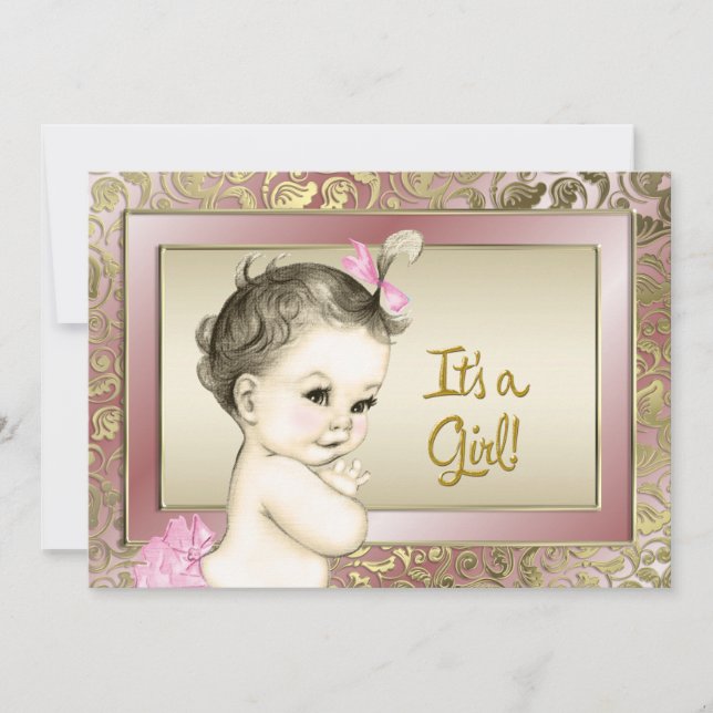 Elegant Pink and Gold Baby Shower Invitation (Front)