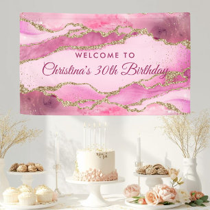 Elegant Pink and Gold Birthday Party Banner