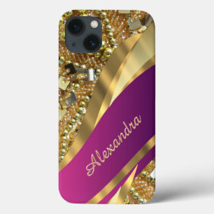 Elegant pink and gold bling personalised iPhone 13 case