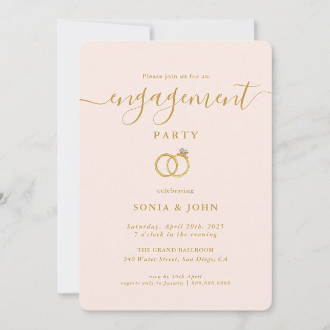 Elegant Pink and gold engagement party invitation (Front)