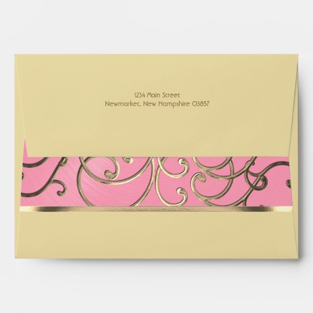 Elegant Pink and Gold Filigree Envelope (Back (Top Flap))