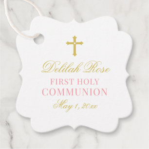 Elegant Pink and Gold First Communion for Girl Favour Tags