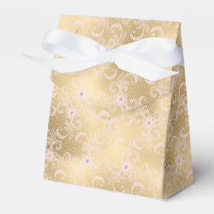 Elegant Pink and Gold Floral Lace Favour Box