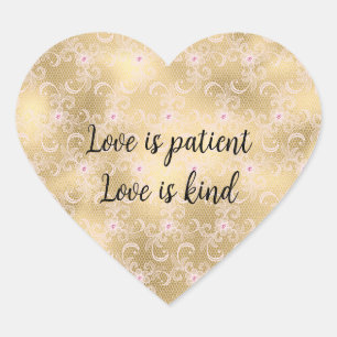 Elegant Pink and Gold Floral Lace Heart Sticker
