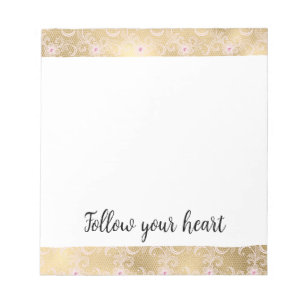 Elegant Pink and Gold Floral Lace Notepad