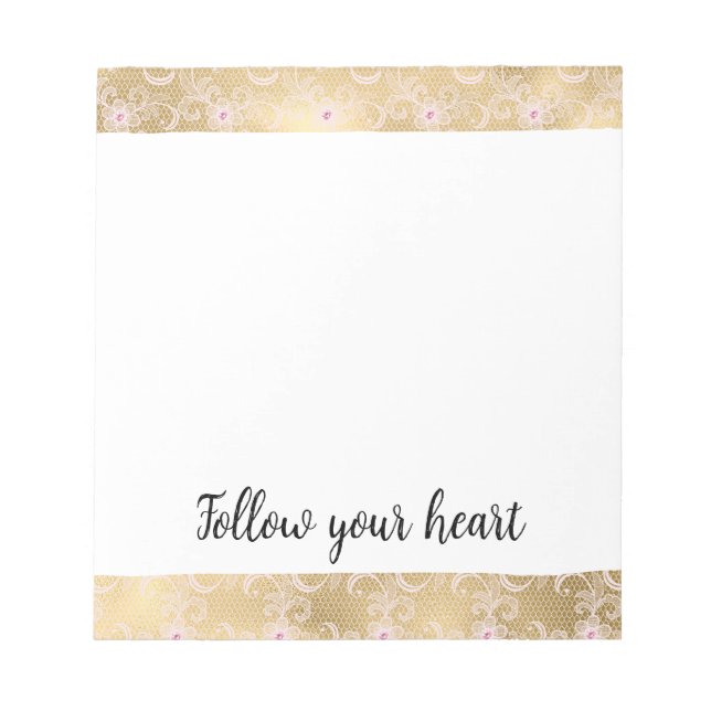 Elegant Pink and Gold Floral Lace Notepad (Front)