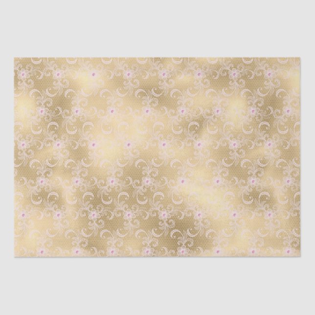 Elegant Pink and Gold Floral Lace Tissue Paper (Front)