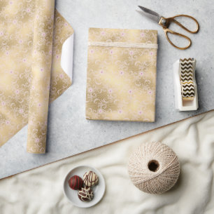 Elegant Pink and Gold Floral Lace Wrapping Paper