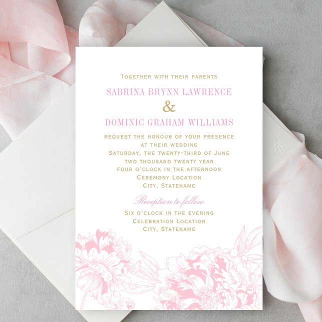 Elegant Pink and Gold Floral Peony Wedding Invitation (Creator Uploaded)