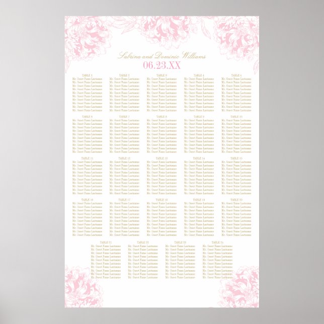 Elegant Pink and Gold Floral Peony Wedding Seating Poster (Front)