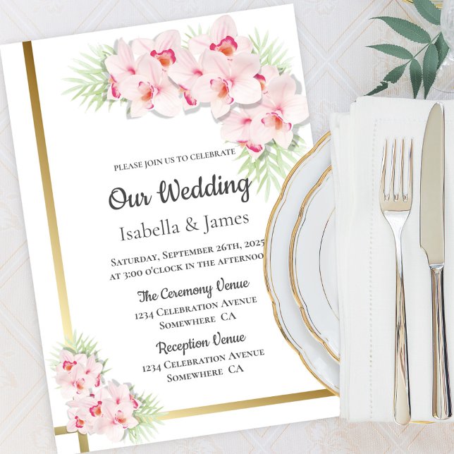 Elegant Pink and Gold Floral Wedding Invitation (Creator Uploaded)