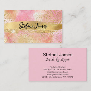 Elegant Pink and Gold Foil Leopard Brush Stroke Business Card
