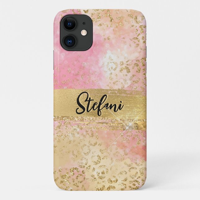 Elegant Pink and Gold Foil Leopard Brush Stroke Case-Mate iPhone Case (Back)