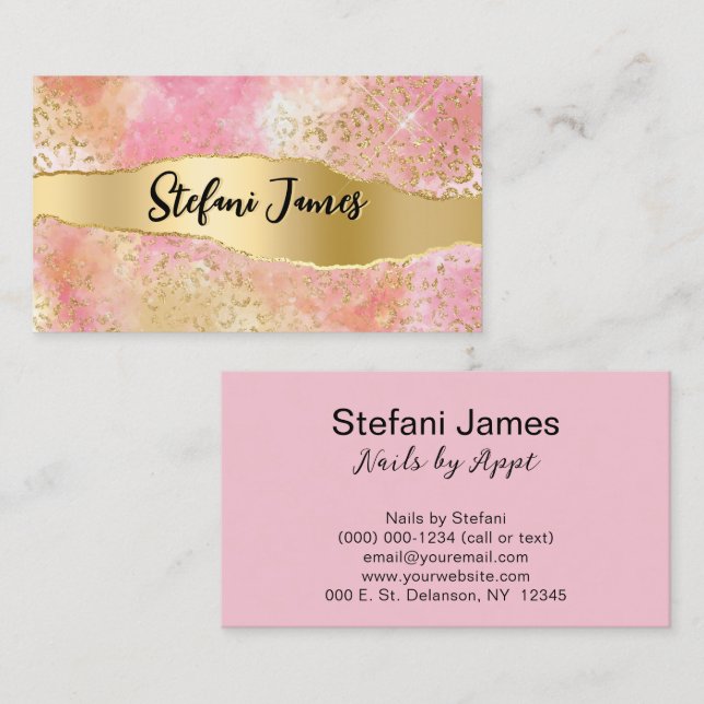 Elegant Pink and Gold Foil Leopard  Business Card (Front/Back)