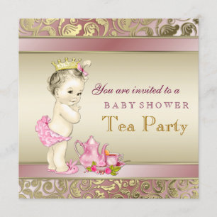 Elegant Pink and Gold Girls Tea Party Baby Shower Invitation