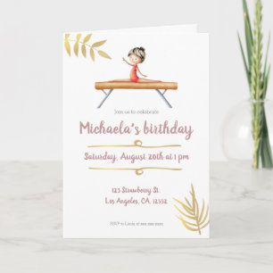 Elegant pink and gold gymnastics girl on beam invitation