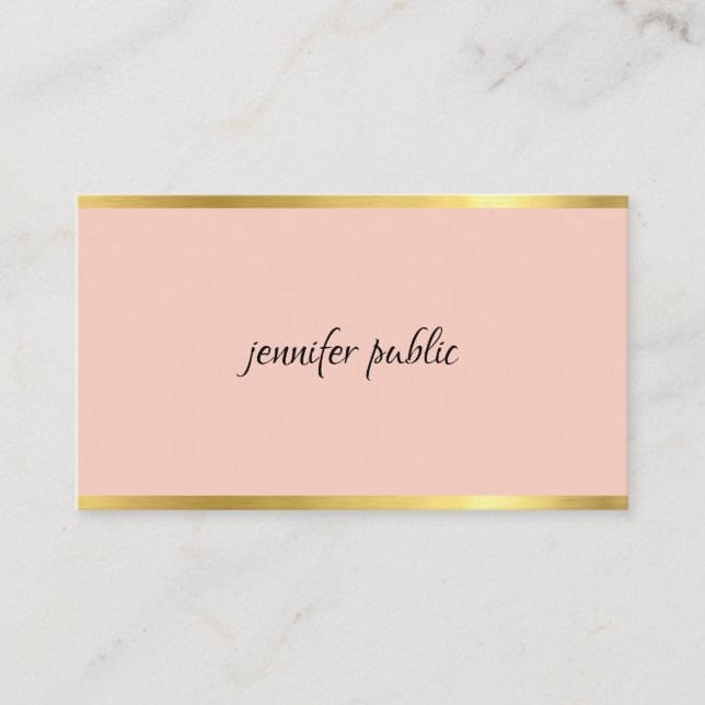 Elegant Pink And Gold Hand Script Professional Business Card (Front)