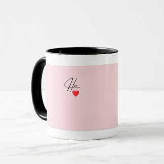 Elegant Pink and Gold Heart Line Couple Mug