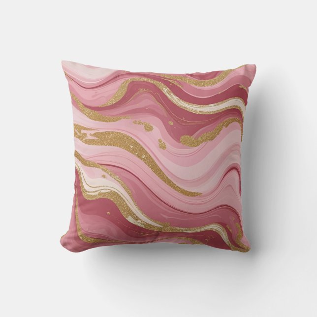 Elegant Pink and Gold Marble Abstract Cushion (Front)