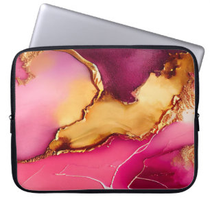 Elegant Pink and Gold Marble Design Laptop Sleeve