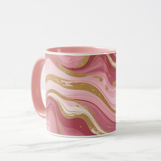 Elegant Pink and Gold Marble Mug (Front Left)