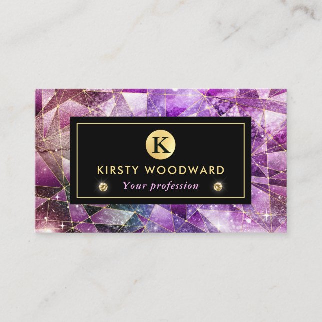 Elegant Pink and Gold Midnight Crystal Galaxy Business Card (Front)