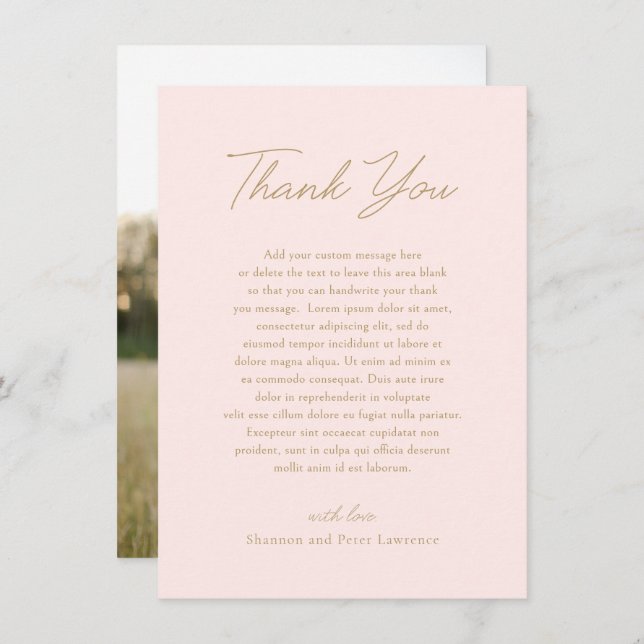 Elegant Pink and Gold Photo Classic Wedding Thank You Card (Front/Back)