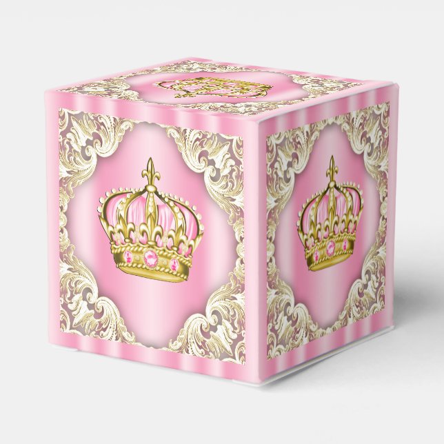 Elegant Pink and Gold Princess Crown Favour Box (Back Side)