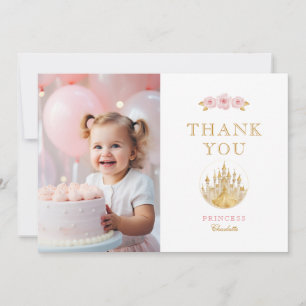 Elegant Pink and Gold Princess Photo Thank You Card