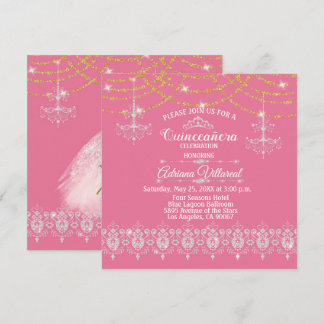 Elegant Pink and Gold Quinceañera Invitation