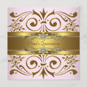 Elegant Pink and Gold Quinceanera Invitations