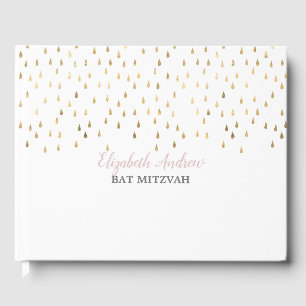 Elegant Pink and Gold Raindrops Bat Mitzvah Guest Book