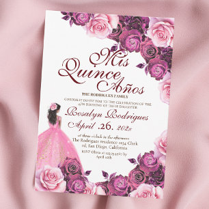 Elegant Pink and Gold Rose Quinceanera XV Años Invitation