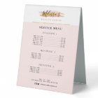 elegant pink and gold salon service menu