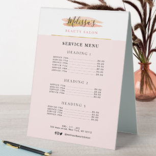 elegant pink and gold salon service menu