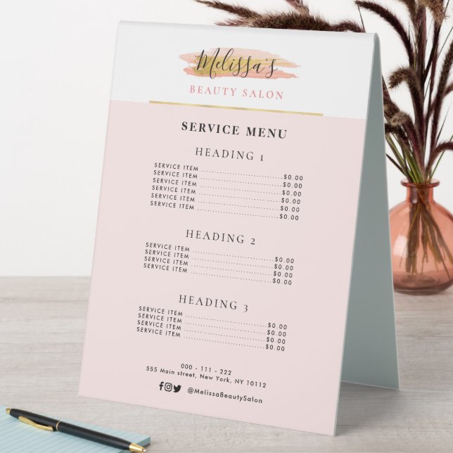 elegant pink and gold salon service menu (In SItu (Table))