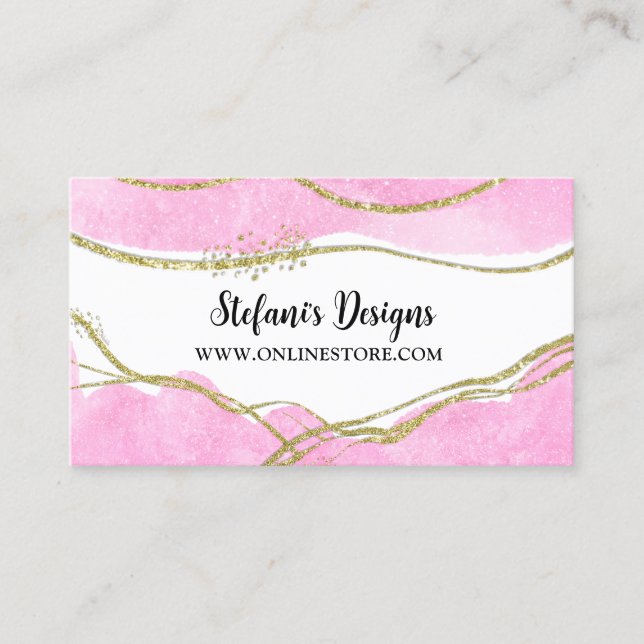 Elegant Pink and Gold Sparkle Glitter Online Store Business Card (Front)