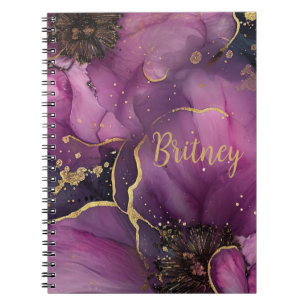 elegant pink and gold watercolor flower design notebook