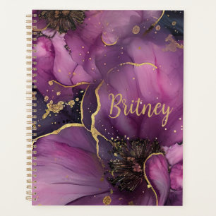 elegant pink and gold watercolor flower design planner