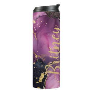elegant pink and gold watercolor flower design thermal tumbler