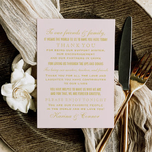 Elegant Pink and Gold Wedding Guest Thank You Card