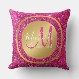Elegant Pink And Gold Wedding Monogram Initial Cushion
