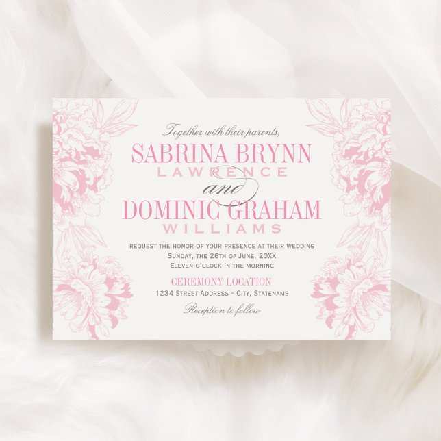 Elegant Pink and Gray Floral Peony Wedding Invitation (Creator Uploaded)