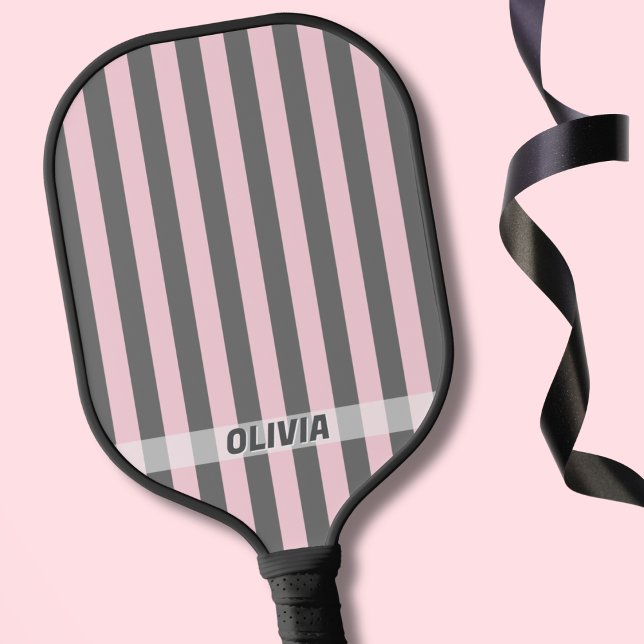 Elegant Pink and Gray stripes Minimalist Custom Pickleball Paddle (Creator Uploaded)