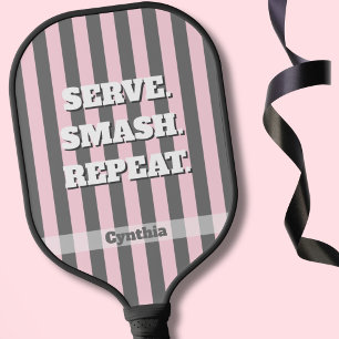 Elegant Pink and Gray stripes Minimalist Custom Pickleball Paddle