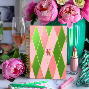 Elegant Pink and Green Argyle Notebook