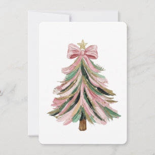 Elegant Pink and Green Brushstroke Christmas Invitation