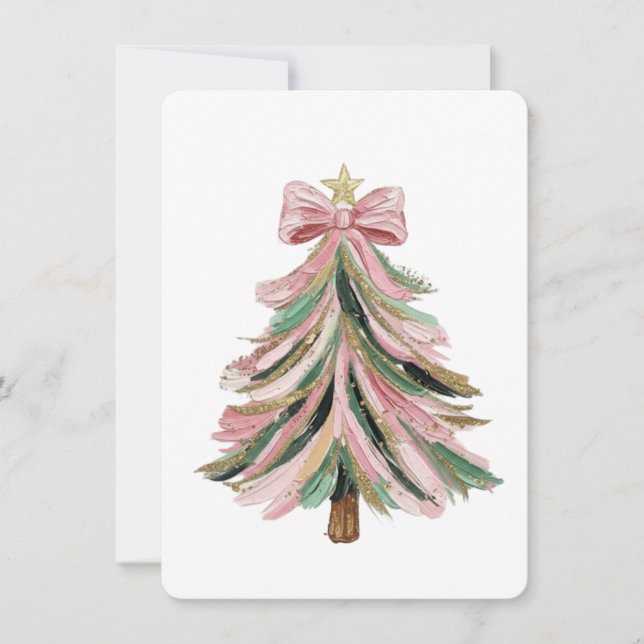 Elegant Pink and Green Brushstroke Christmas Invitation (Front)